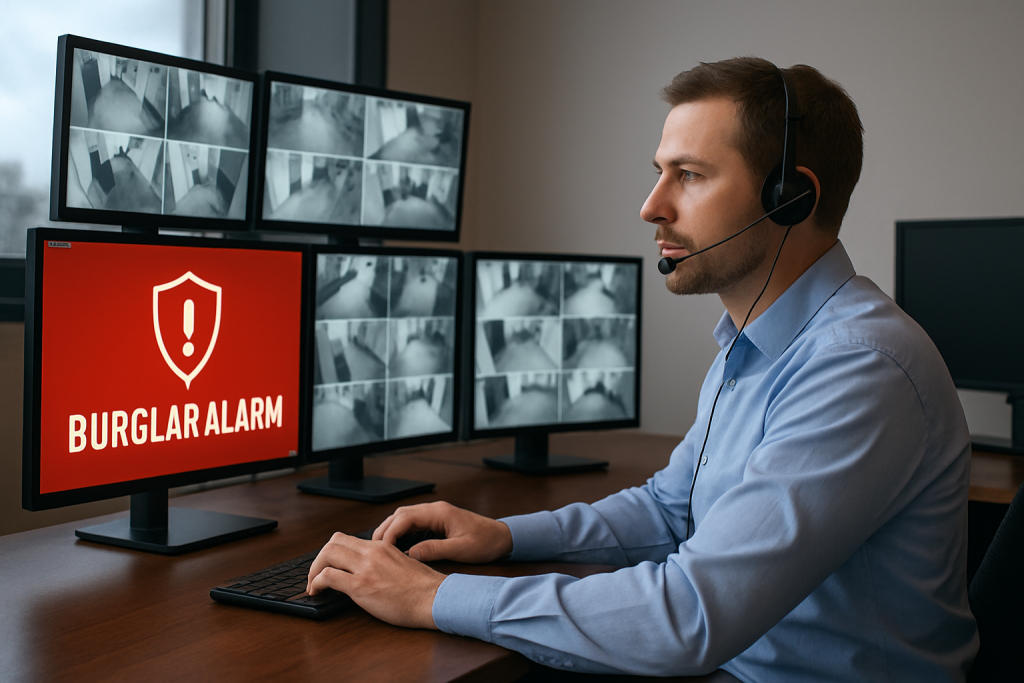 kodin hälytyskeskus ja murtohälytys näytöllä